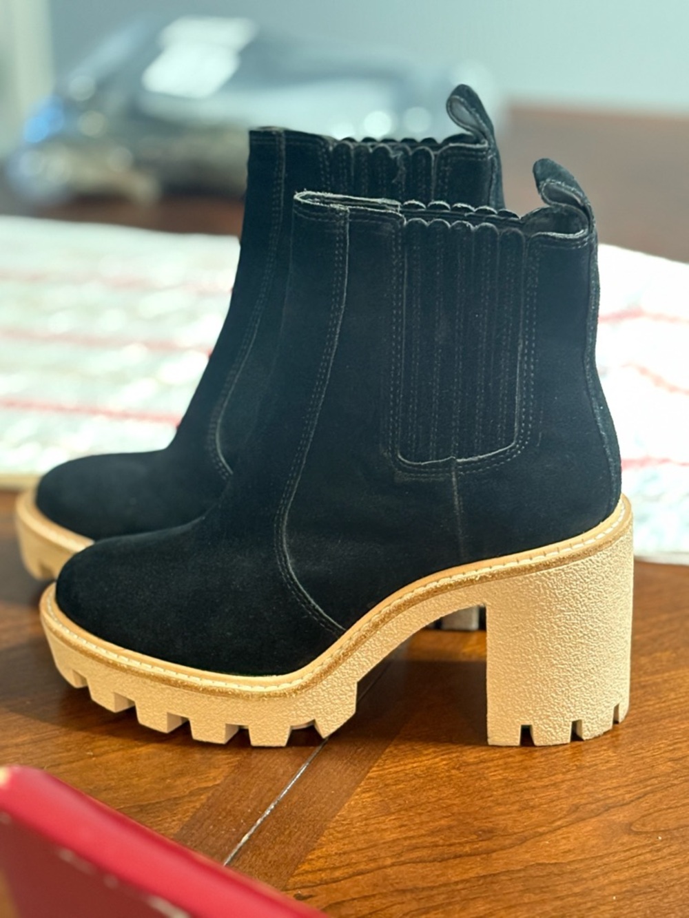 Black Suede Platform Chelsea Booties with Chunky Lug Sole